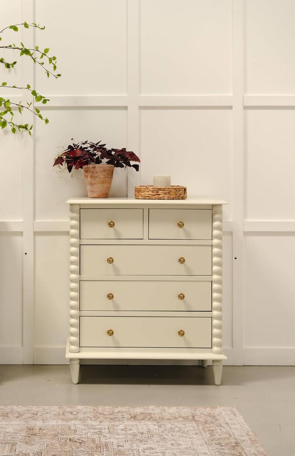 Statement Furniture Cromwell 2 over 3 Chest of Drawers with Bobbin Design in Cream