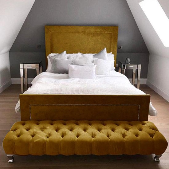 Harrington Plush Velvet Upholstered Super King Size Bed In Mustard