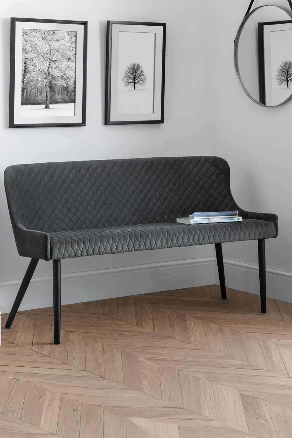 Julian Bowen Luxe Diamond Quilted Upholstered 2 Seater High Back Bench in Grey