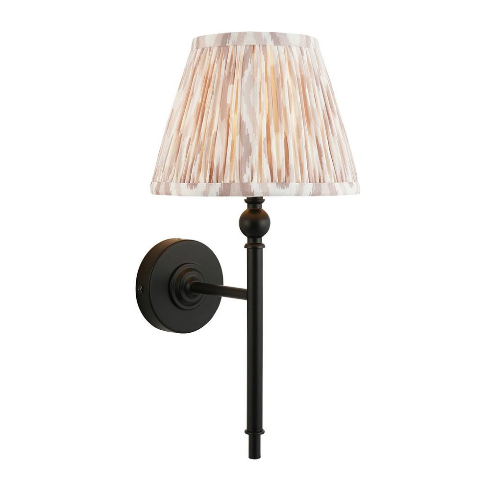 Netlighting Lille Matt Black Wall Light Fabric Ikat Shade 20cm B22