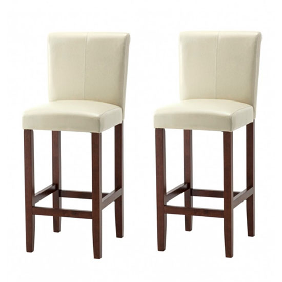 Wilton Ivory Leather Bar Stool With Dark Leg In Pair