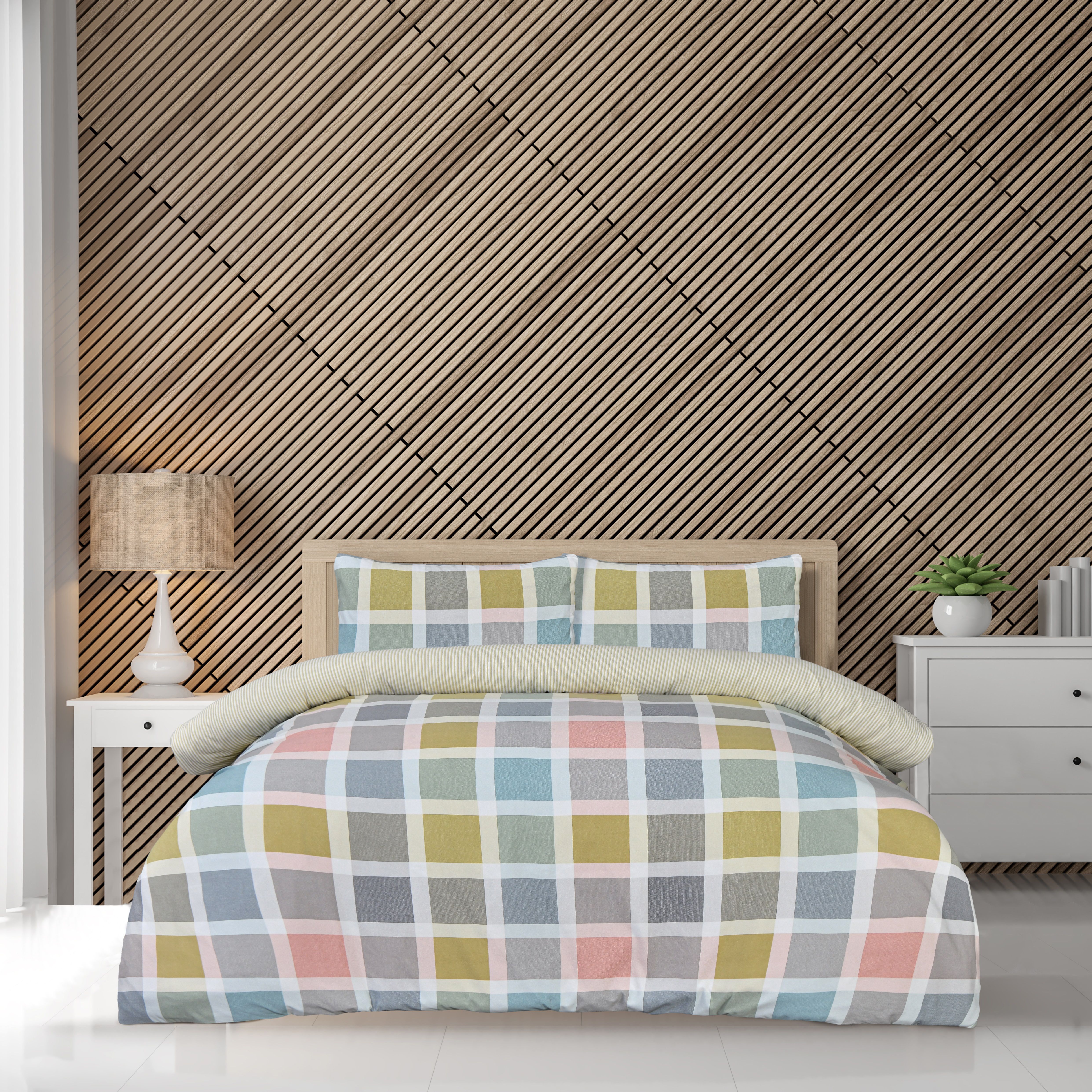 Smart Living Luxury Super Soft Crosshatch Check Revisable Duvet Cover with Pillowcase