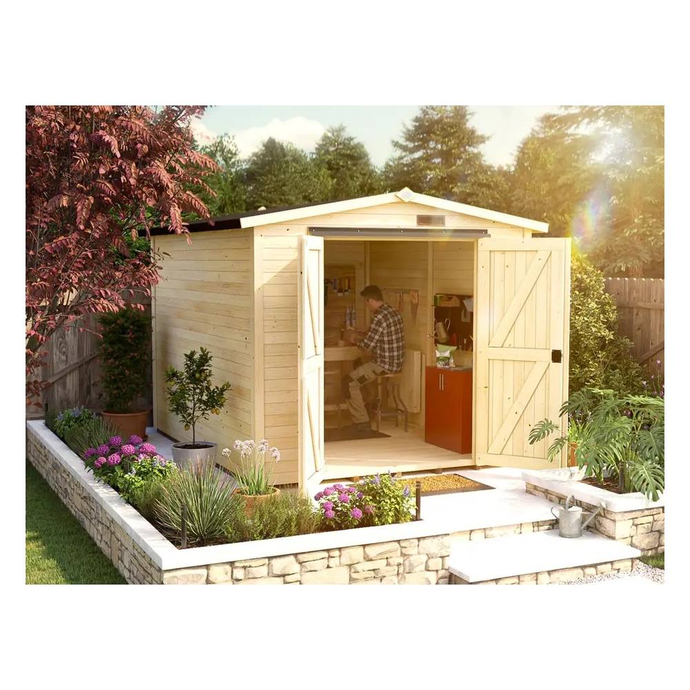 Dunster House Tubby Log Cabin Work Shed 8x9 ft (2.4x3.0m) with Superfelt Roof in Natural