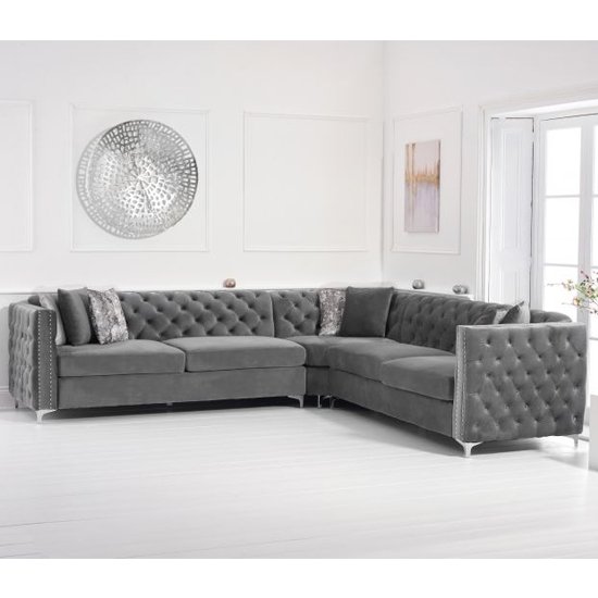 Maxo Velvet Upholstered Corner Sofa In Grey