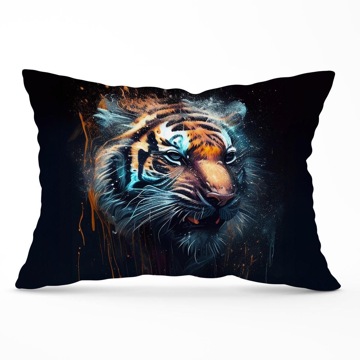 Warren Reed - Designer Tiger Face Splashart Dark Background Cushions in Brown