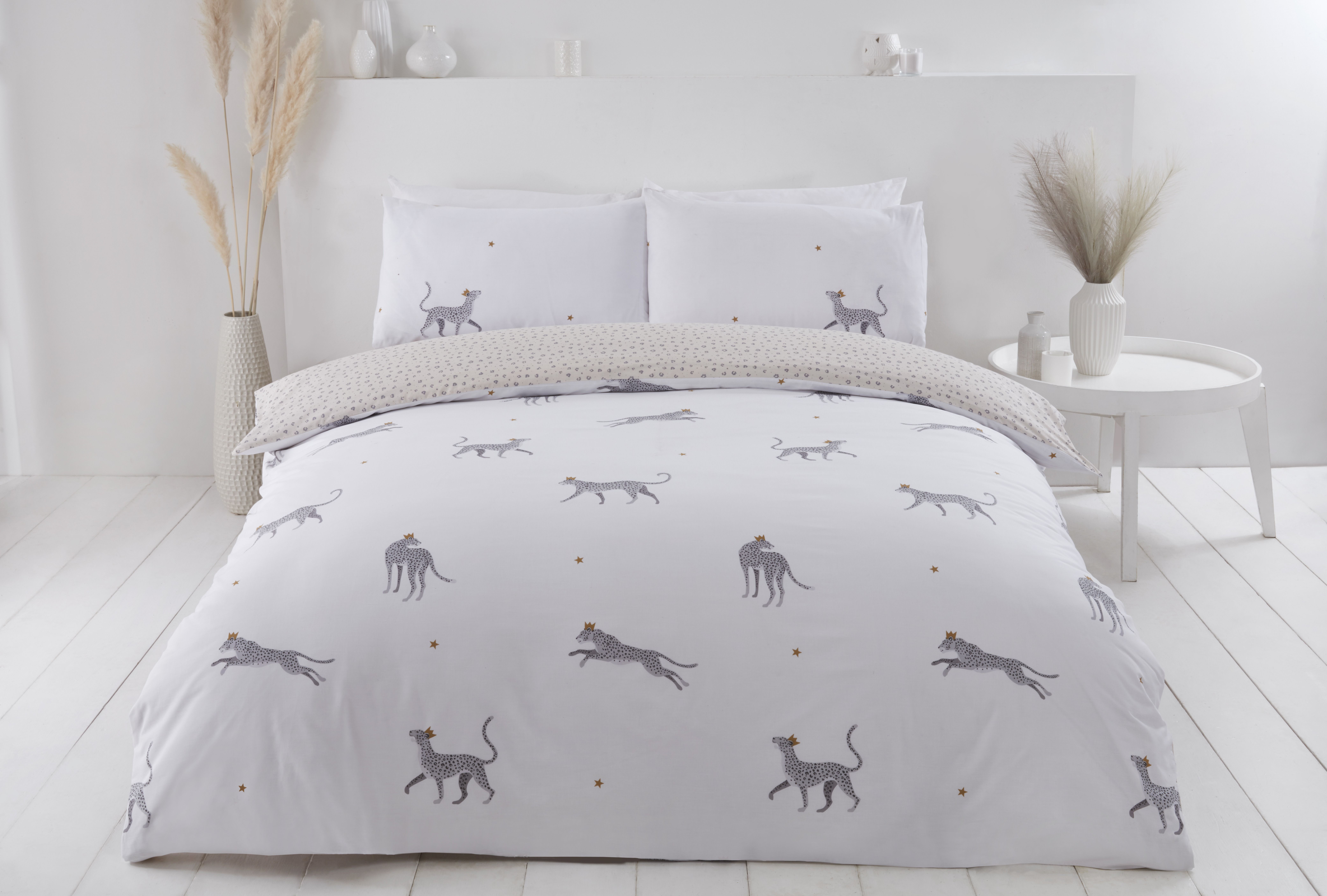 Rapport Home PH Leopard Polycotton Duvet Cover Set with Pillowcase in White
