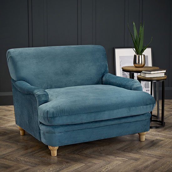 Plumpton Velvet Upholstered Lounge Chair In Peacock Blue