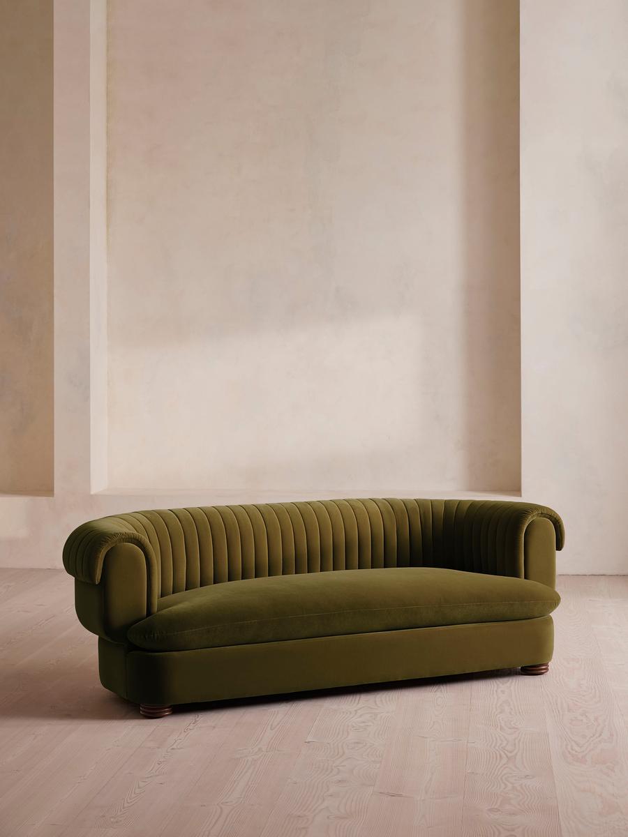 Rava Three Seater Sofa, Velvet, Olive