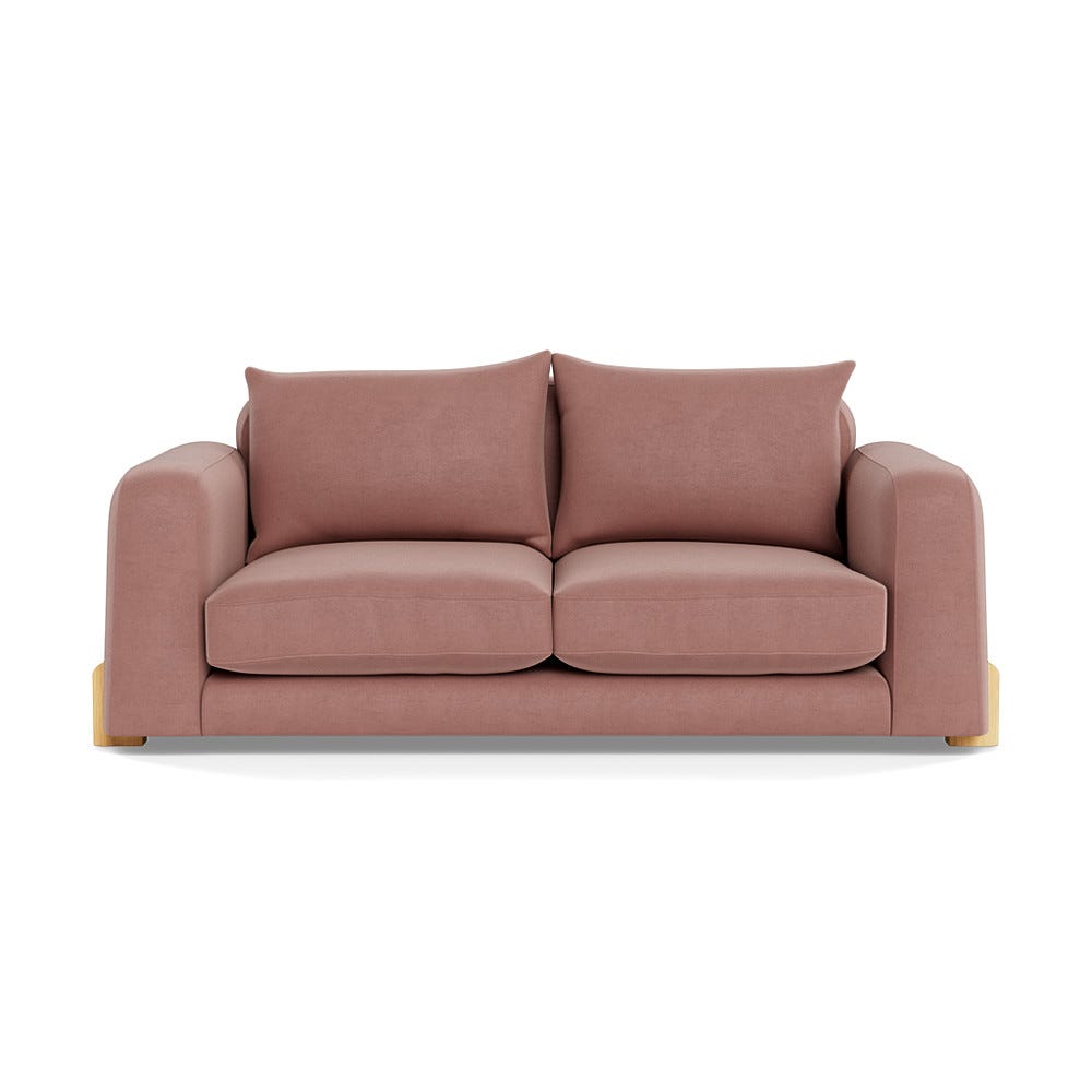 Heal's Nuvola 2 Seater Sofa Smart Luxe Velvet Dusky Pink Natural Oak Feet 2