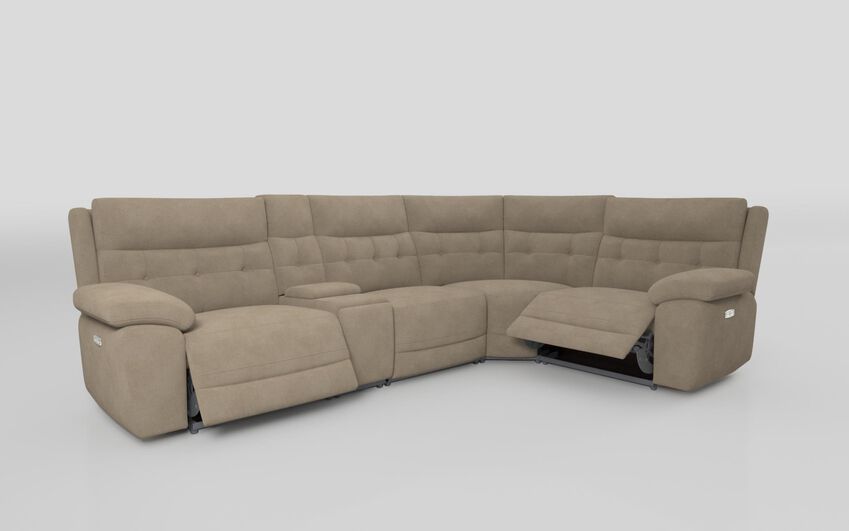 Brown Fabric Belford 3 Corner 1 Power Sofa with Console & Headtilt