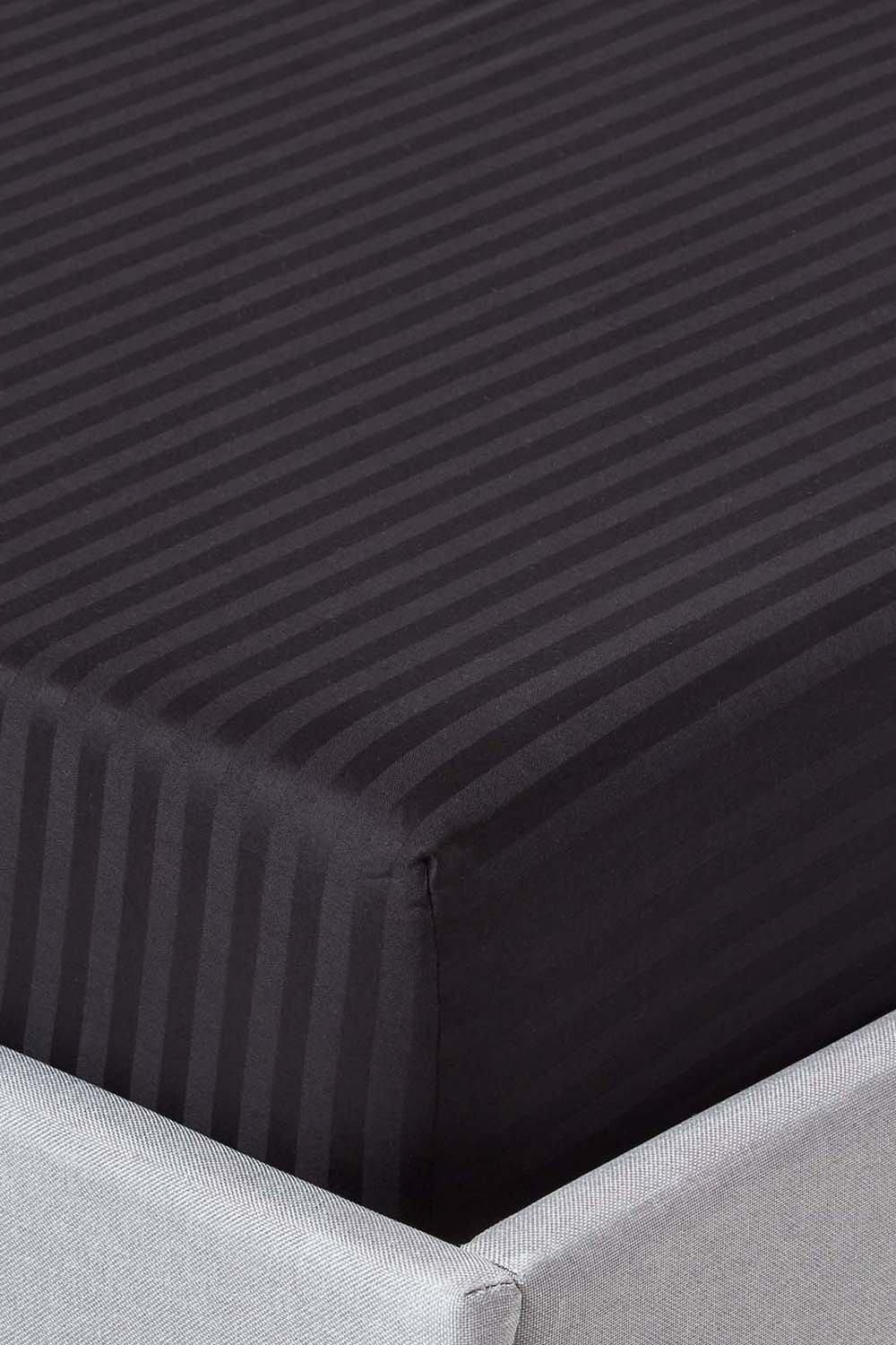 Homescapes Egyptian Cotton Satin Stripe Fitted Sheet 12 inch 330 Thread Count in Black