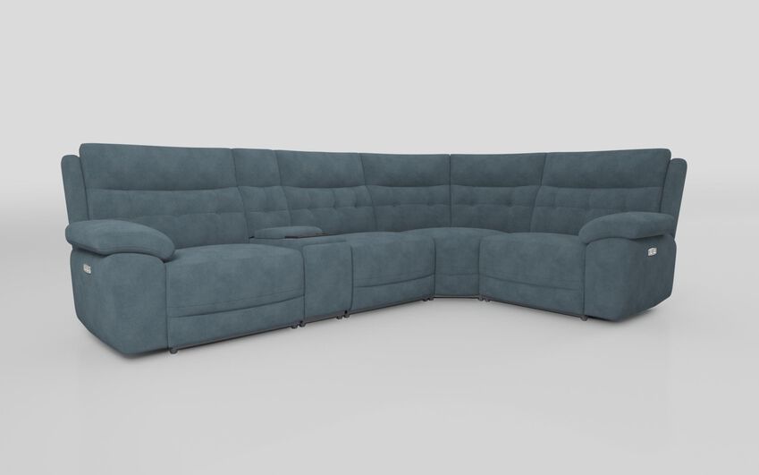 Blue Fabric Belford 3 Corner 1 Sofa with Media Console