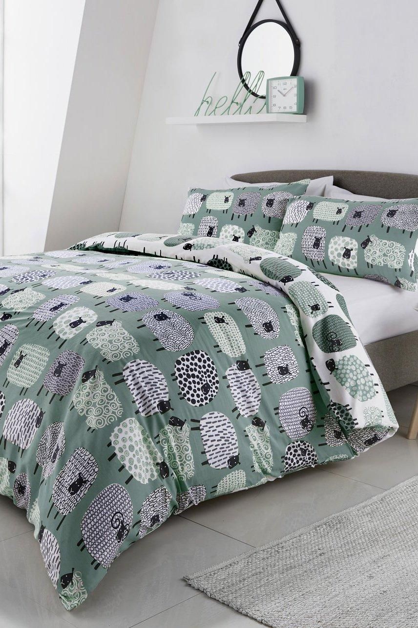 Fusion 'Dotty Sheep' Fun Reversible Duvet Cover Set in Duck Egg Blue