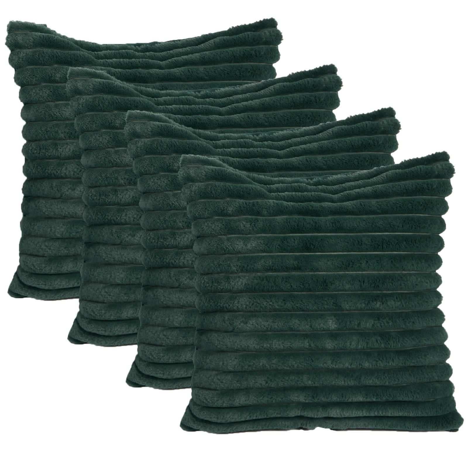 OHS 2 x Faux Fur Thick Rib Filled Cushion Covers in Green