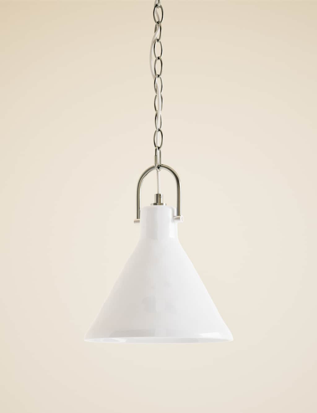 M&S Ceramic Mottled Cone Pendant Light White