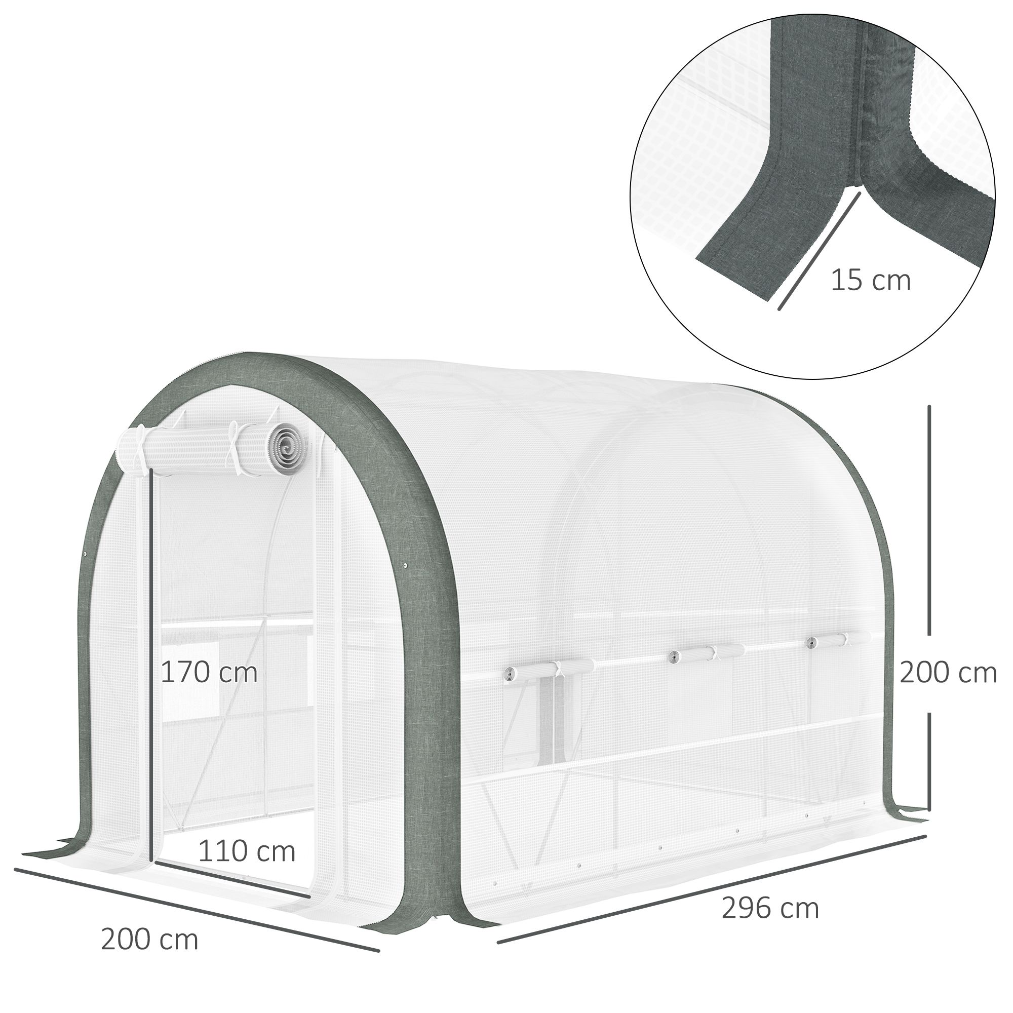 OUTSUNNY 3 x 2 x 2 m Polytunnel Greenhouse Pollytunnel Tent Steel Frame in White 3