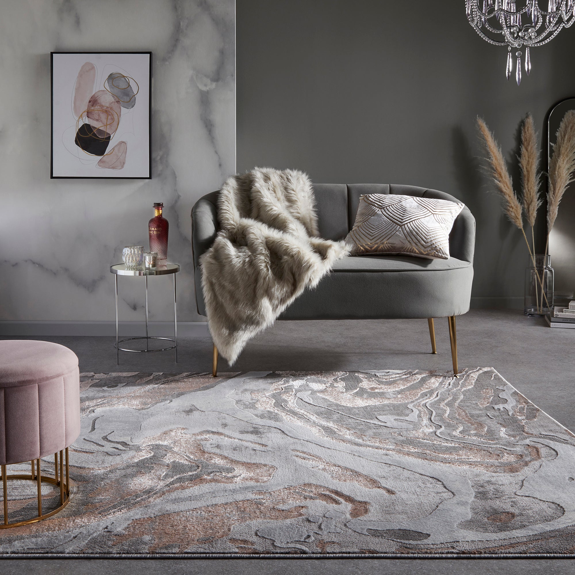 Marbled Rug Pink/Grey