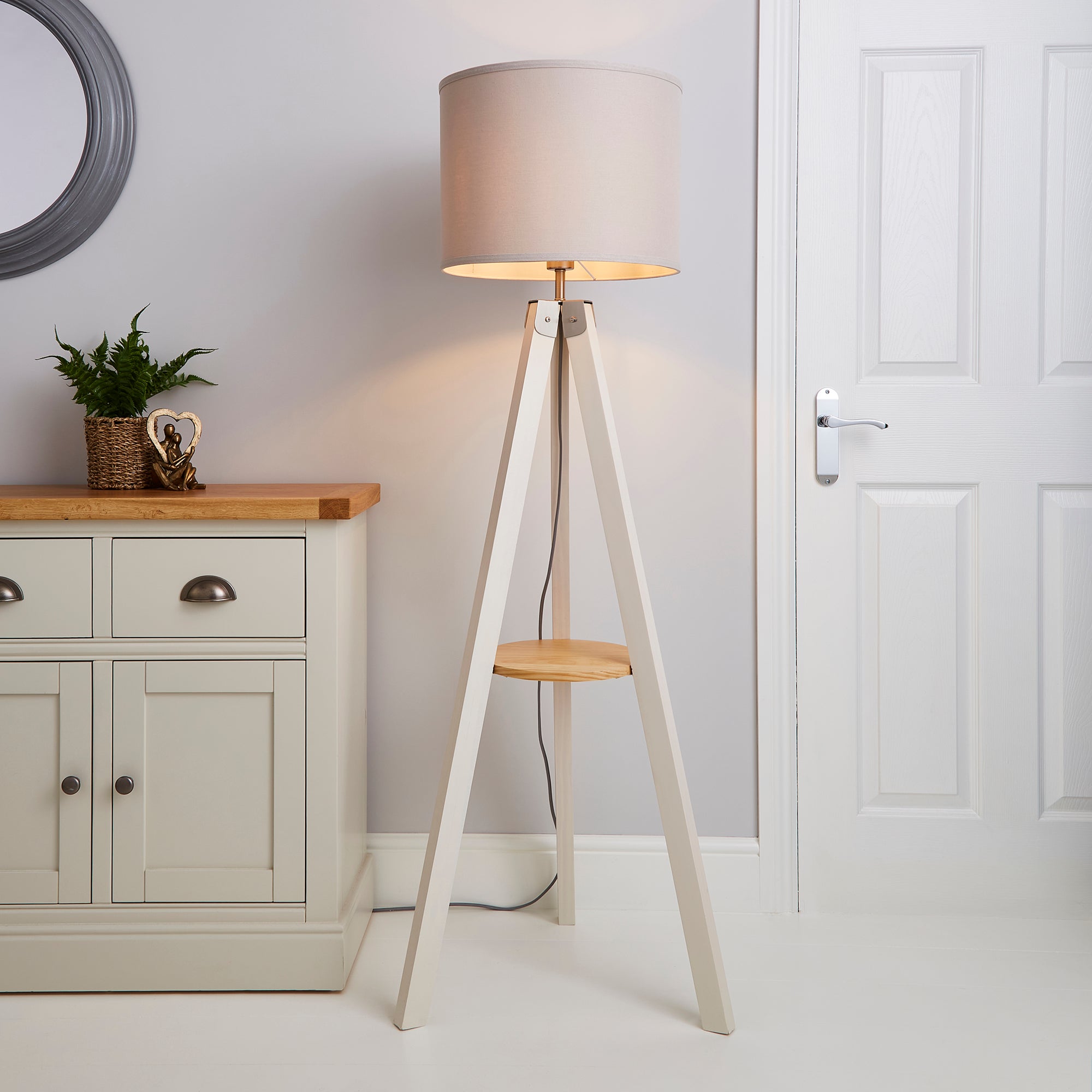 Compton Wood Floor Lamp Ivory Ivory