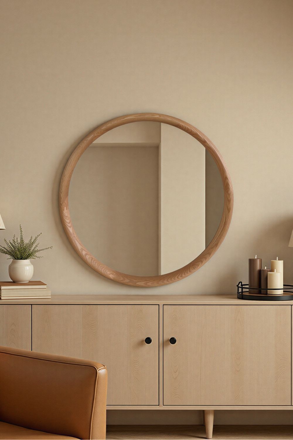 Yearn Mirrors Beaufort Round Solid Oak Wall Mirror in Natural