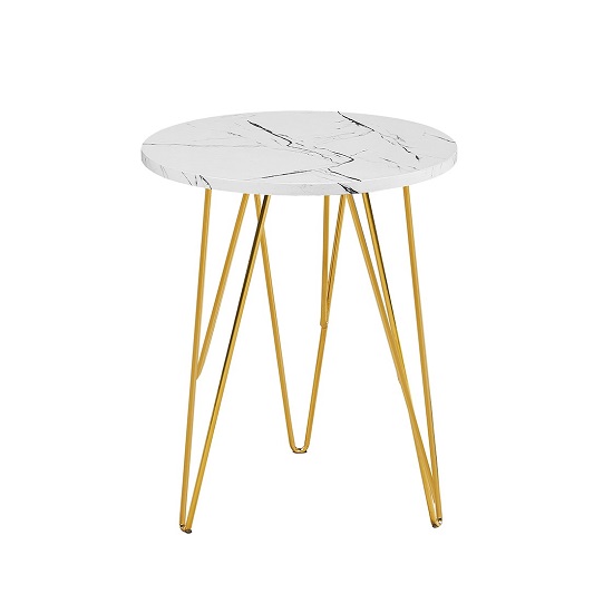 Kerlin Round Lamp Table In White Marble Effect With Metal Base