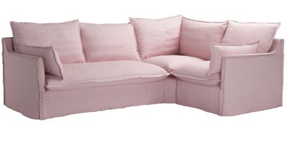 Isaac Asym: LHF 2 Seat Sofa Bed w RHF Single in Powder Pink Brushed Linen Cotton - sofa.com