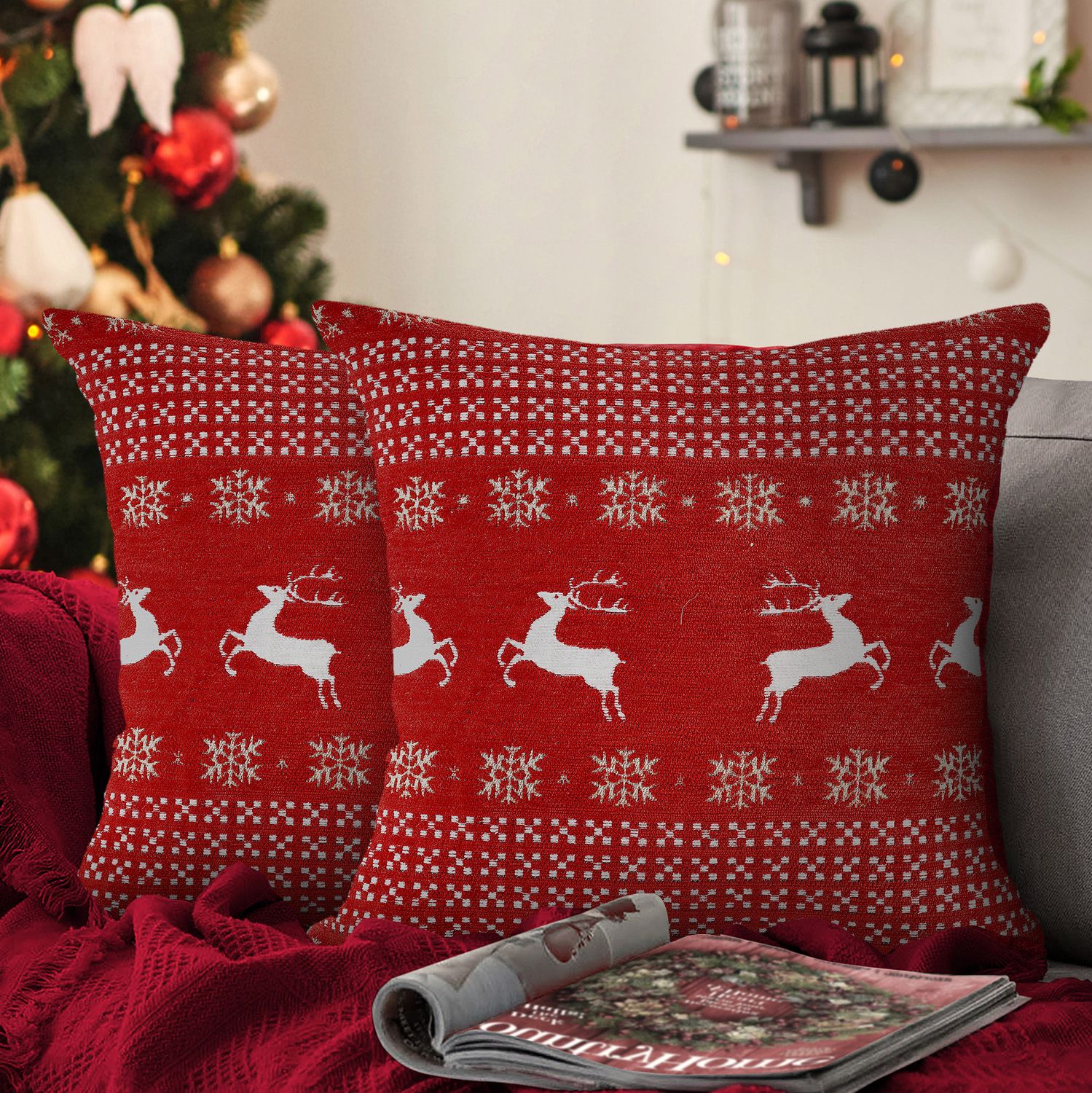 Velosso Dancing Stags Filled Christmas Cushion