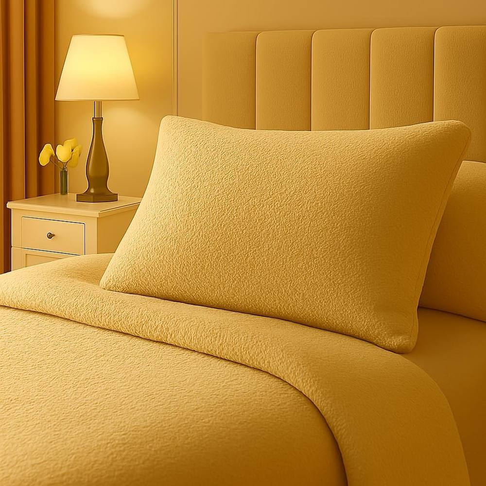 Homes-Linen Teddy Bear Plush Fleece Pillowcase Pair Warm & Cosy in Yellow