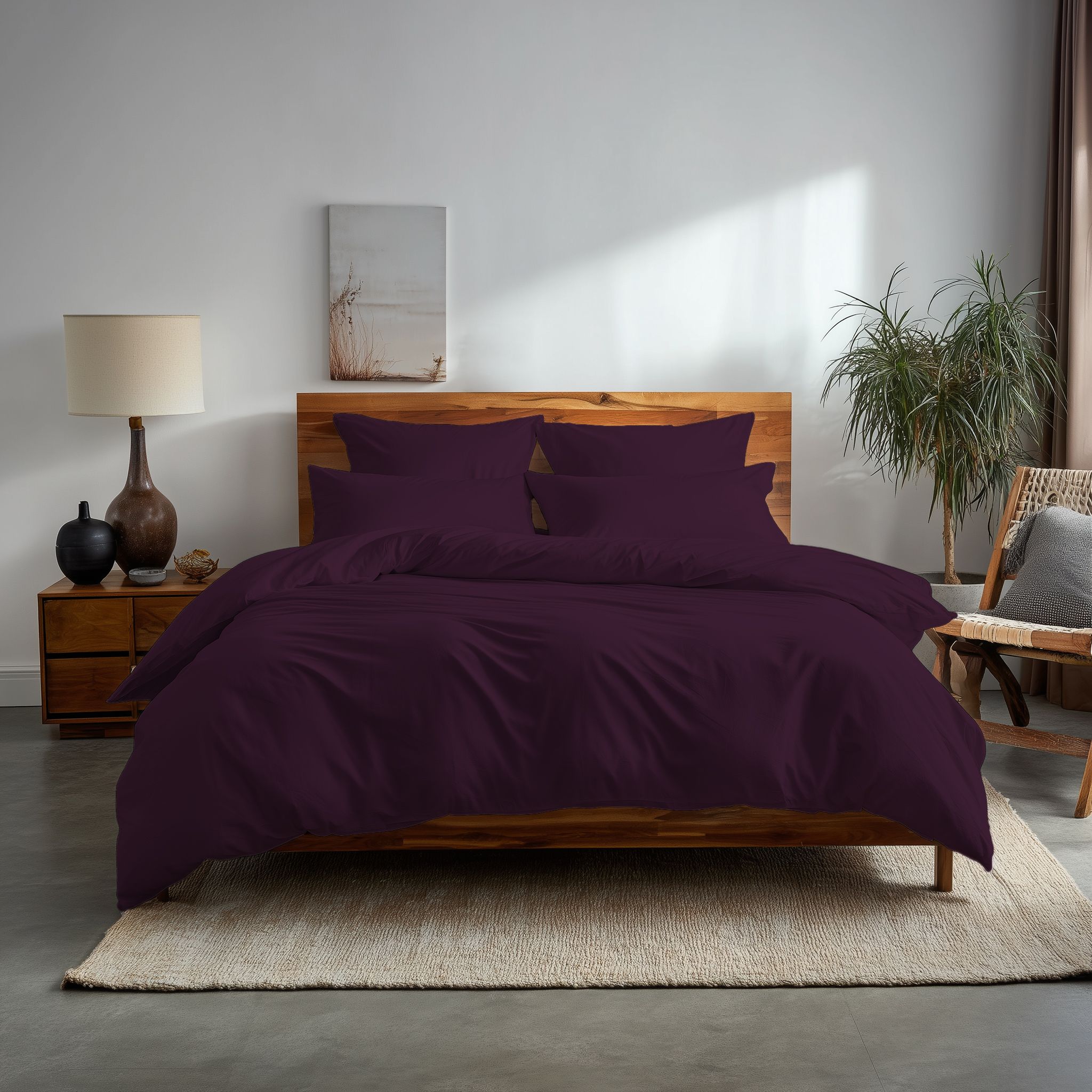 Snug City Plain Dyed Easy Care Polycotton Duvet Cover & Pillowcase/s Set Bed Linen in Plum