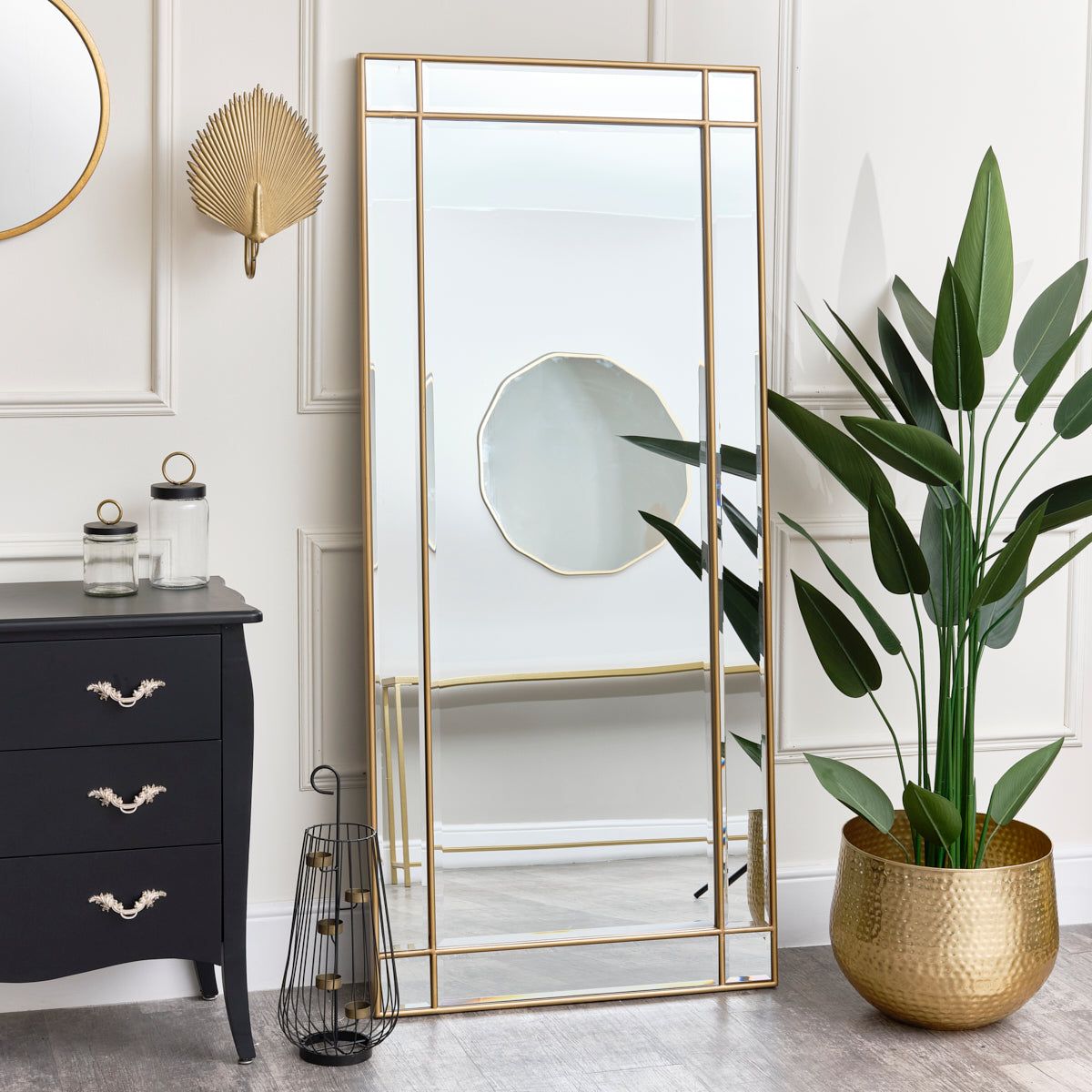 Melody Maison Large Gold Framed Art Deco Wall / Leaner Mirror 80cm X 180cm