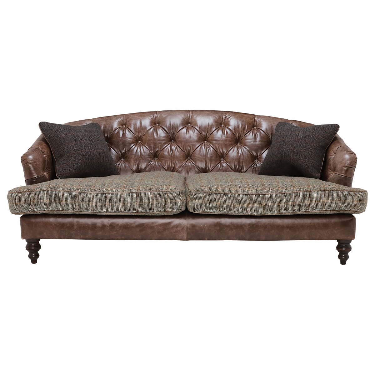 Harris Tweed Leather Dalmore Midi Sofa, Fabric and Leather