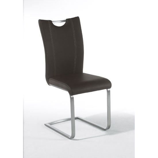 Pavo Swinging Brown Faux Leather Dining Chair With Handle Hole