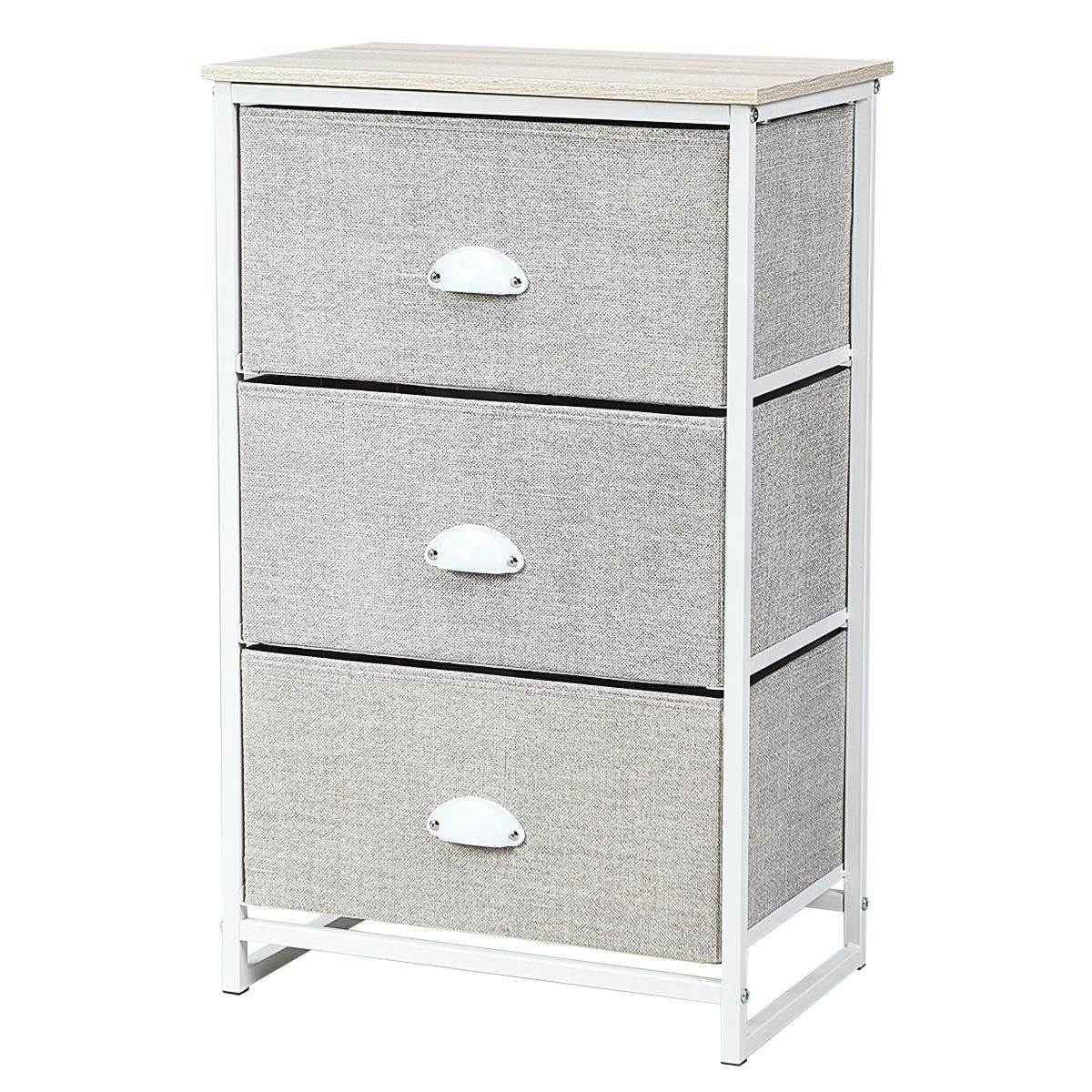 Costway 3-Drawer Fabric Dresser Metal Frame Chest of Drawers Nightstand