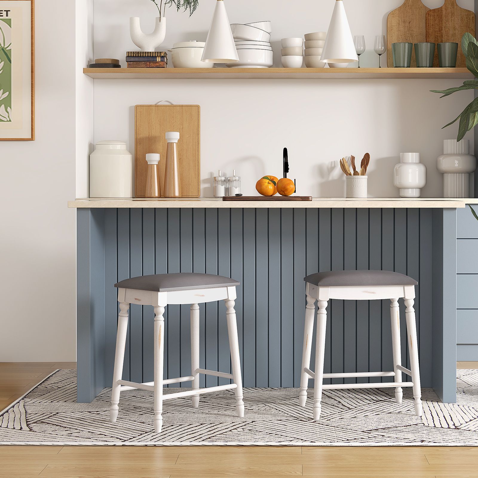 Costway Upholstered Bar Stool Set of 2 24"/61cm Counter Height Stools w/ Padded Seat Cushions in Grey 5
