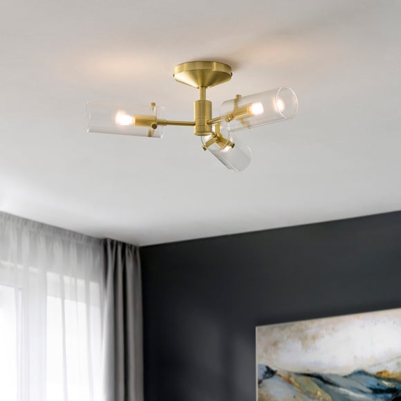 Sterling Ribbed 3 Light Semi Flush Ceiling Light