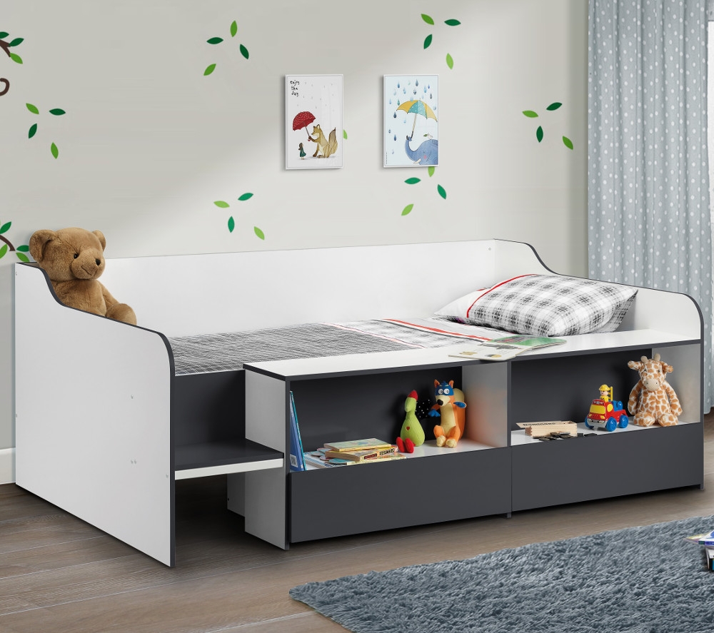 Stella Grey and White Wooden Kids Low Sleeper Cabin Storage Bed Frame - 3ft Single