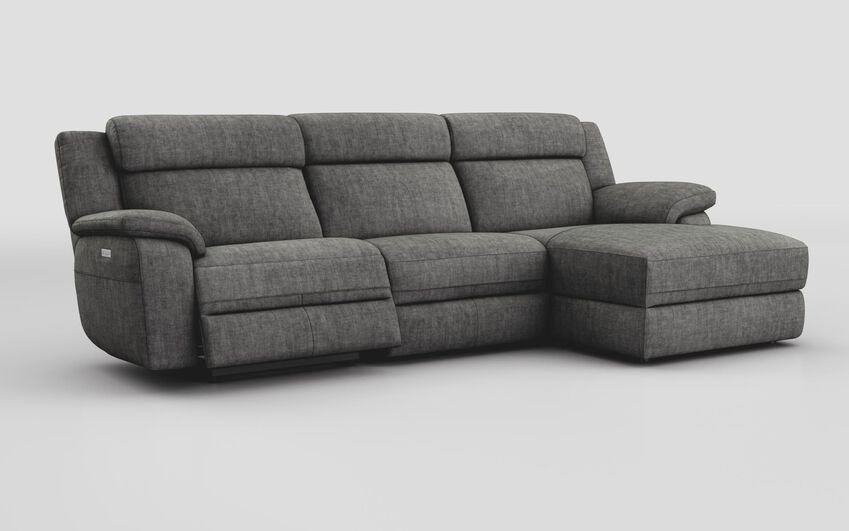 Black Fabric Sarsina 3 Seater Sofa Left Hand Facing Power & Right Hand Facing Lounger with Head Tilt