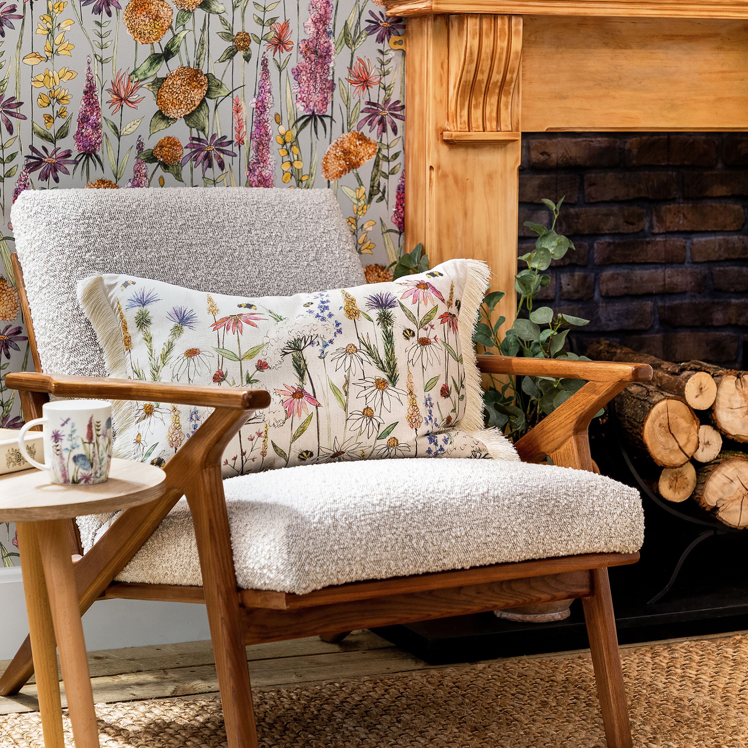 Voyage Maison Hermione Floral Fringed Cushion in Natural