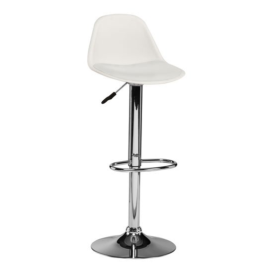 Xian Bar Stool In White Faux Leather Seat And Chrome Base