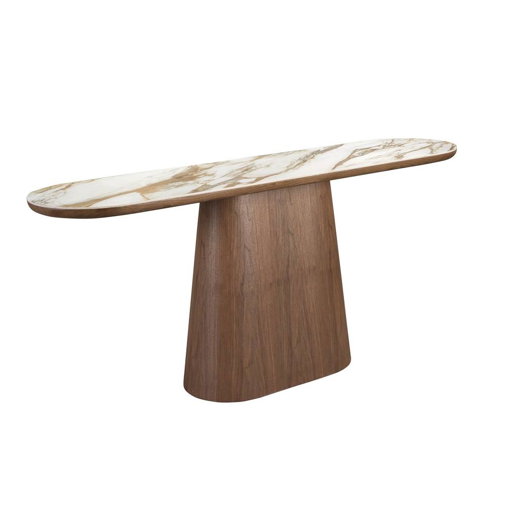 Angel Cerda Porcelain Marble & Walnut HalfRound Oval Console