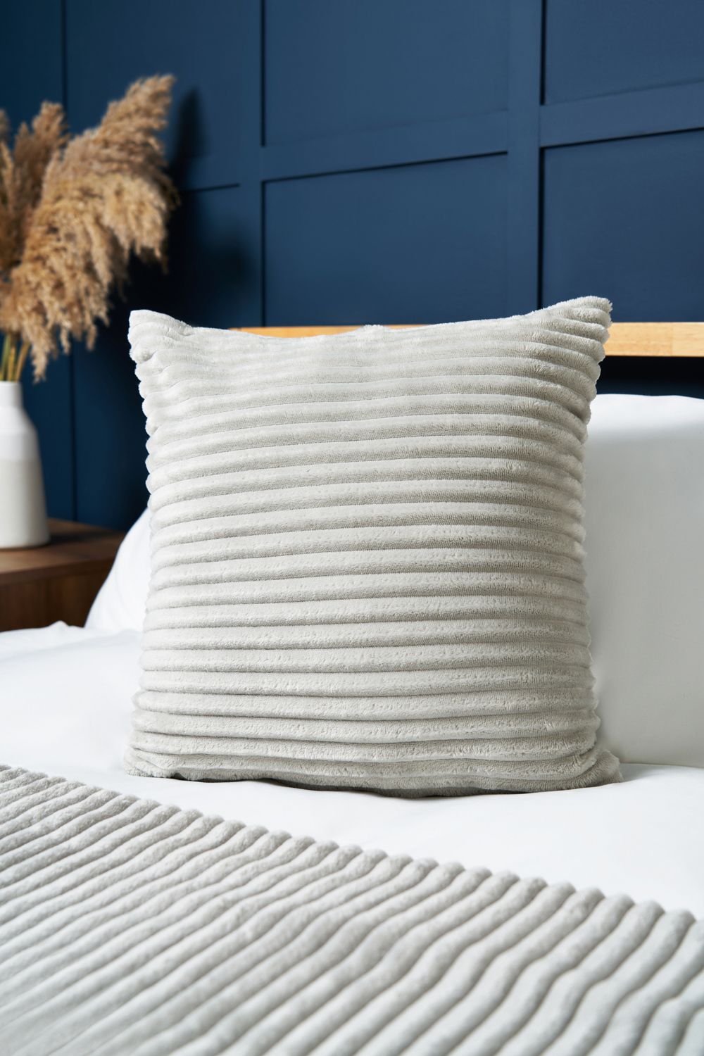 BHS Luxury Ribbon Velvet Cushion in Silver