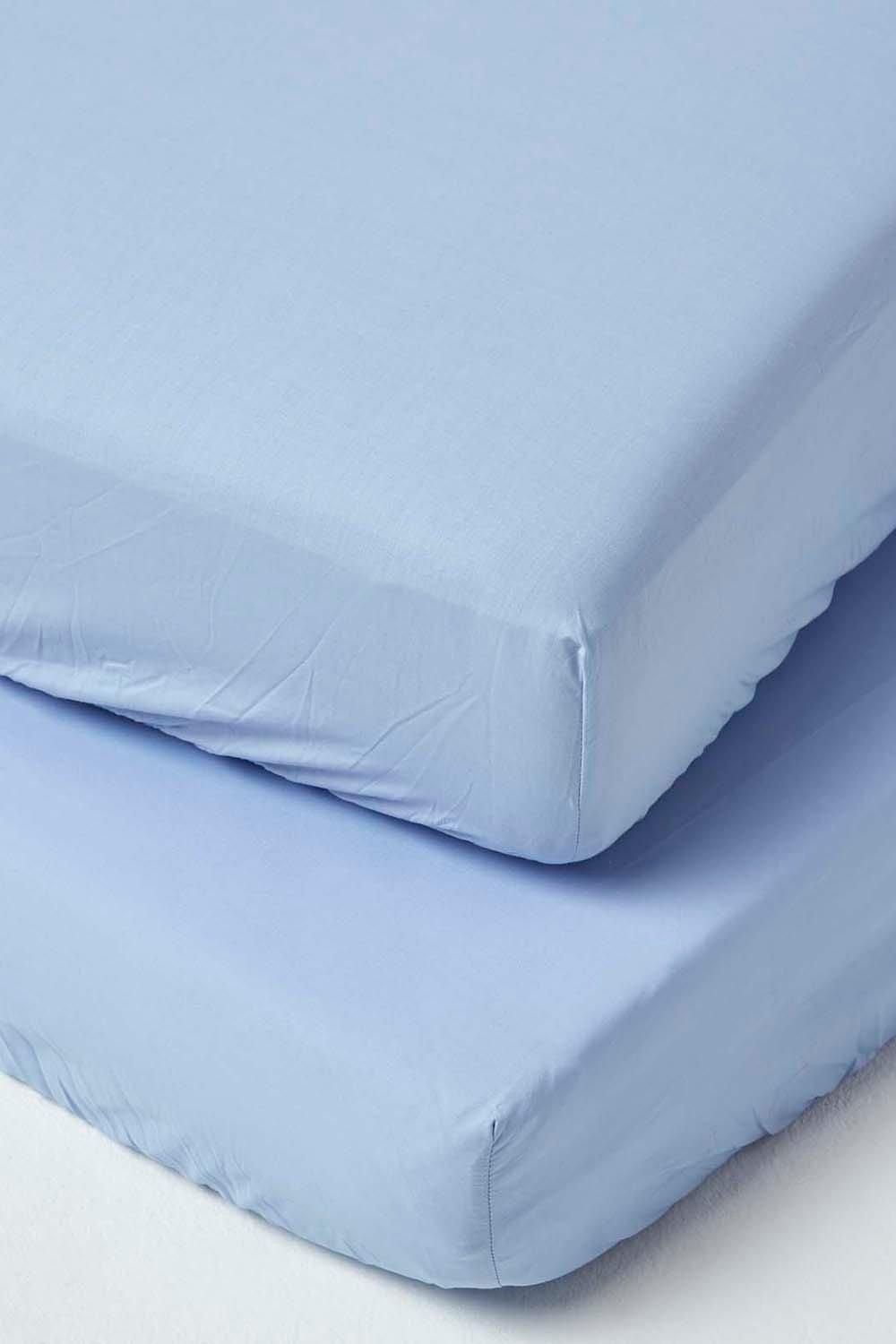 Homescapes Cotton Cot Bed Fitted Sheets 200 Thread Count, 2 Pack in Blue