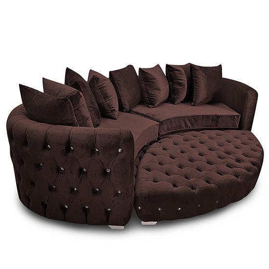 Krakow Malta Plush Velour Fabric Curved Sofa In Mushroom