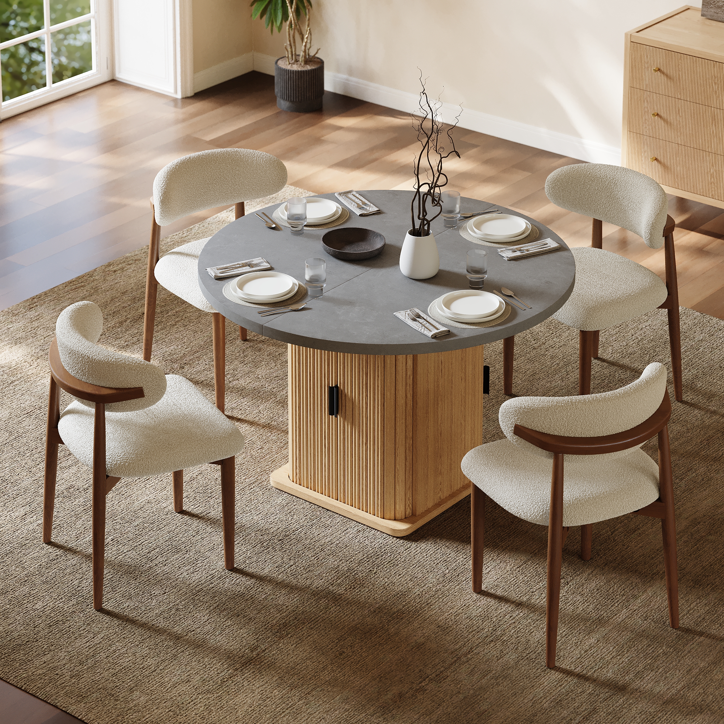 47"-63" Gray Extendable Dining Table Set with 4 Chairs
