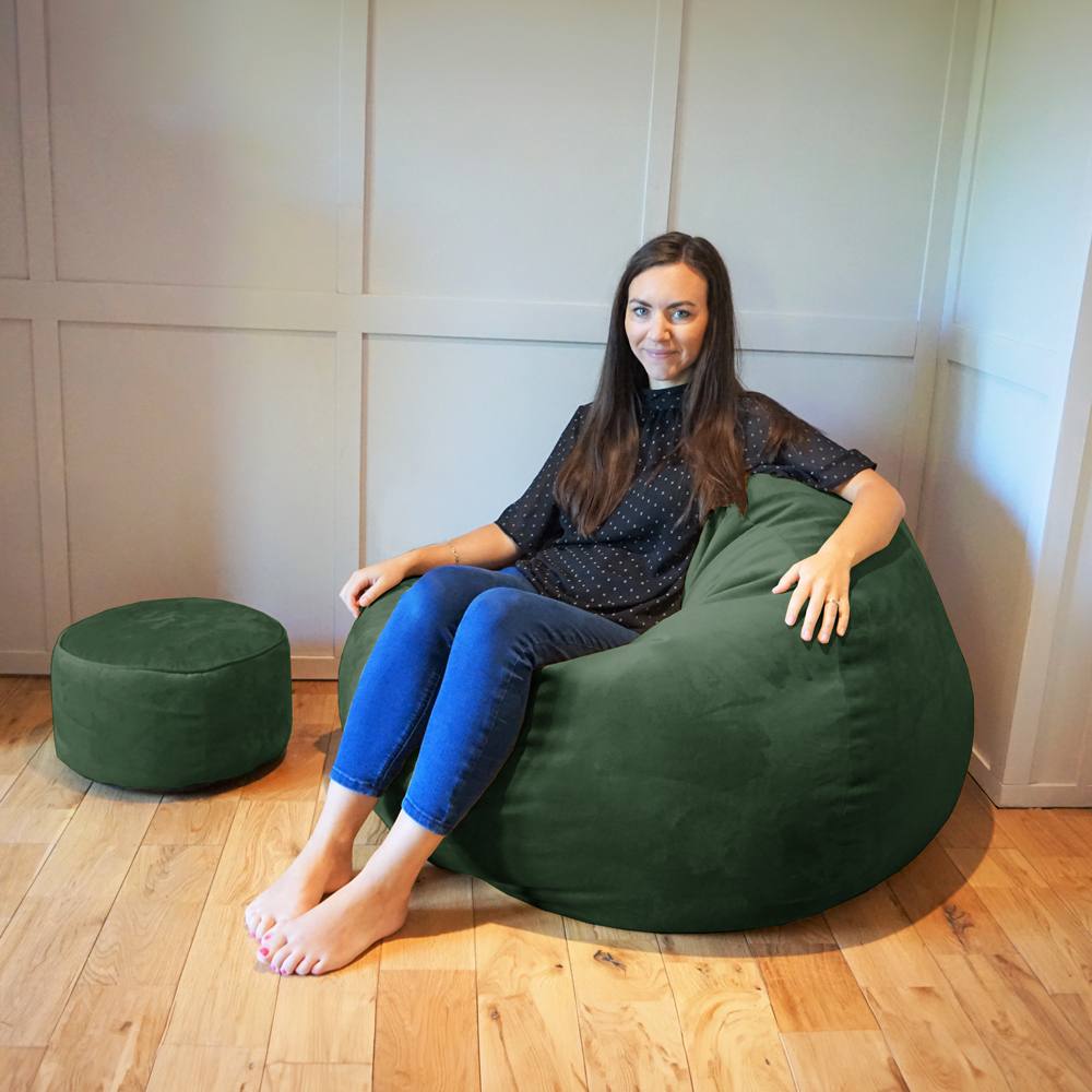 rucomfy Beanbags rucomfy Indoor Adults Classic Slouchbag Bean Bag Chair - Velvet Seat in Emerald