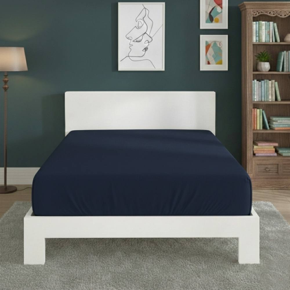 Snug City Polycotton Fitted Sheet Extra Deep 40cm Skirt Easy Care in Navy