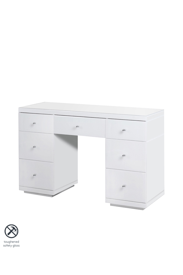 Pimlico White glass Dressing Table with 7 drawers