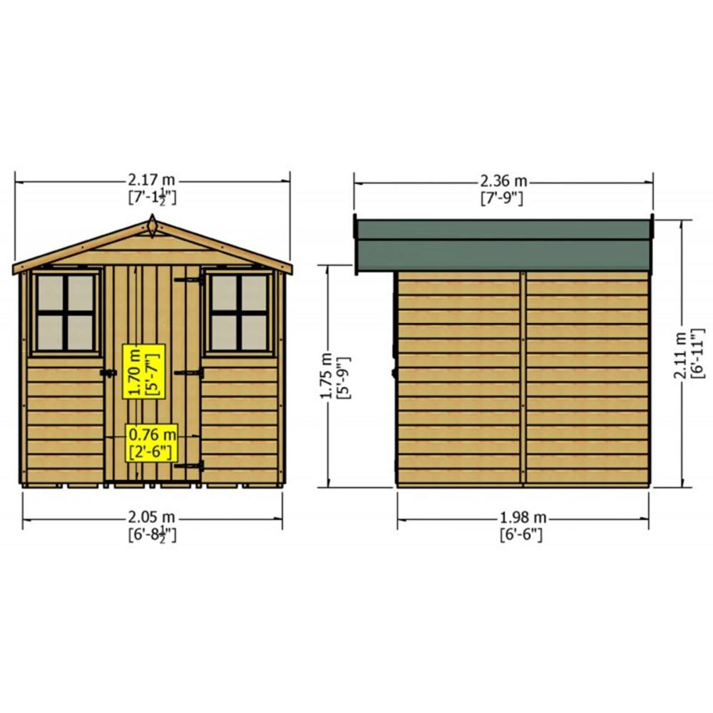 Shires Casita Single Door Tongue & Groove Garden Shed Workshop 7x7 ft in Brown 5