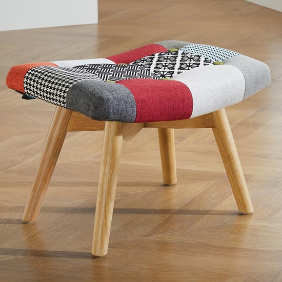 Sloane Fabric Foot Stool In Patched