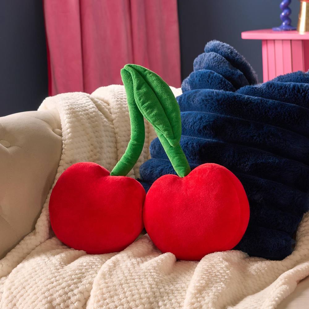 OHS Cherry Shaped Decorative Scatter Cushion Throw Pillow in Red