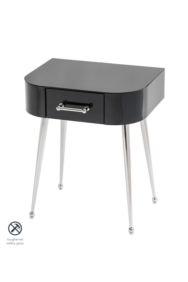 Mason Black Glass Side Table – Shiny Silver Legs